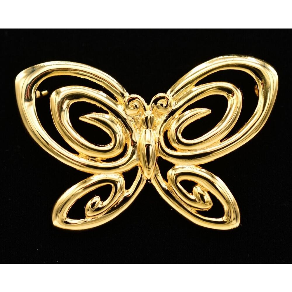 Danecraft Vintage Butterfly Pin Brooch Shiny Gold Tone Signed NOS 1880s BinA12
